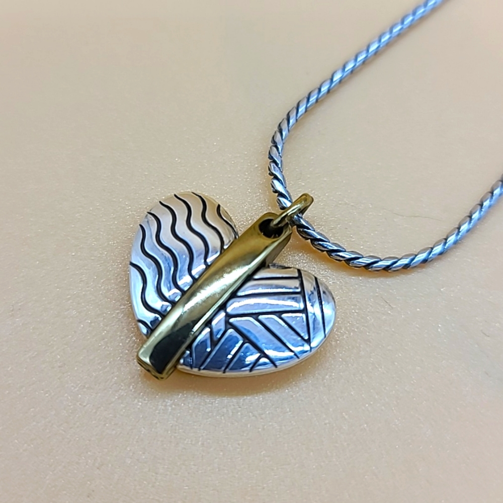 Brighton "ACOMA" Two-Tone Reversible Line Detail Petite Heart Pendant ❤️ NWOTS!